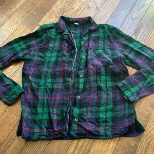 Old Navy Women's Size Small Tall Button Down Pajama Shirt Top Flannel Blue Green